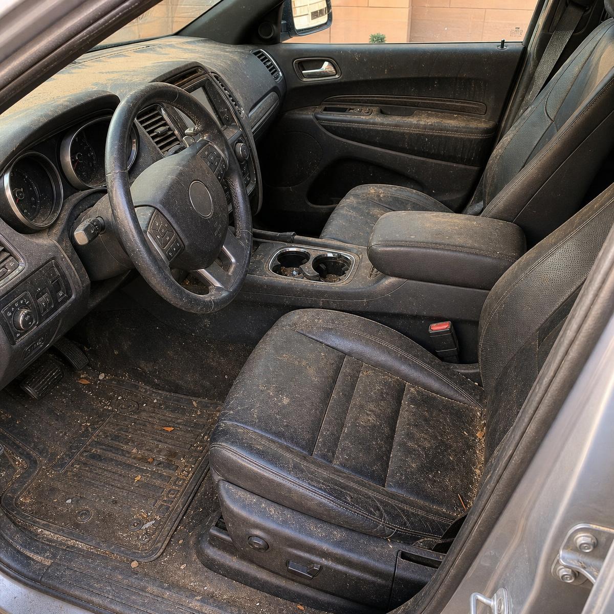 Dirty car interior before detailing