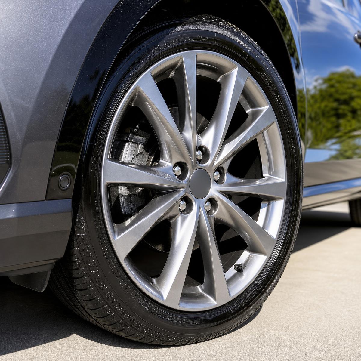 Polished clean alloy wheel after detailing